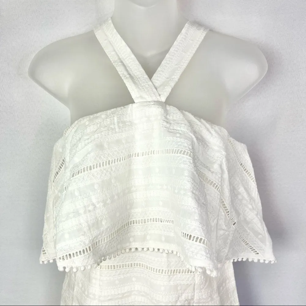 NEW Chelsea28 White Halter High Neck Eyelet Lace Mini Dress M - Image 5