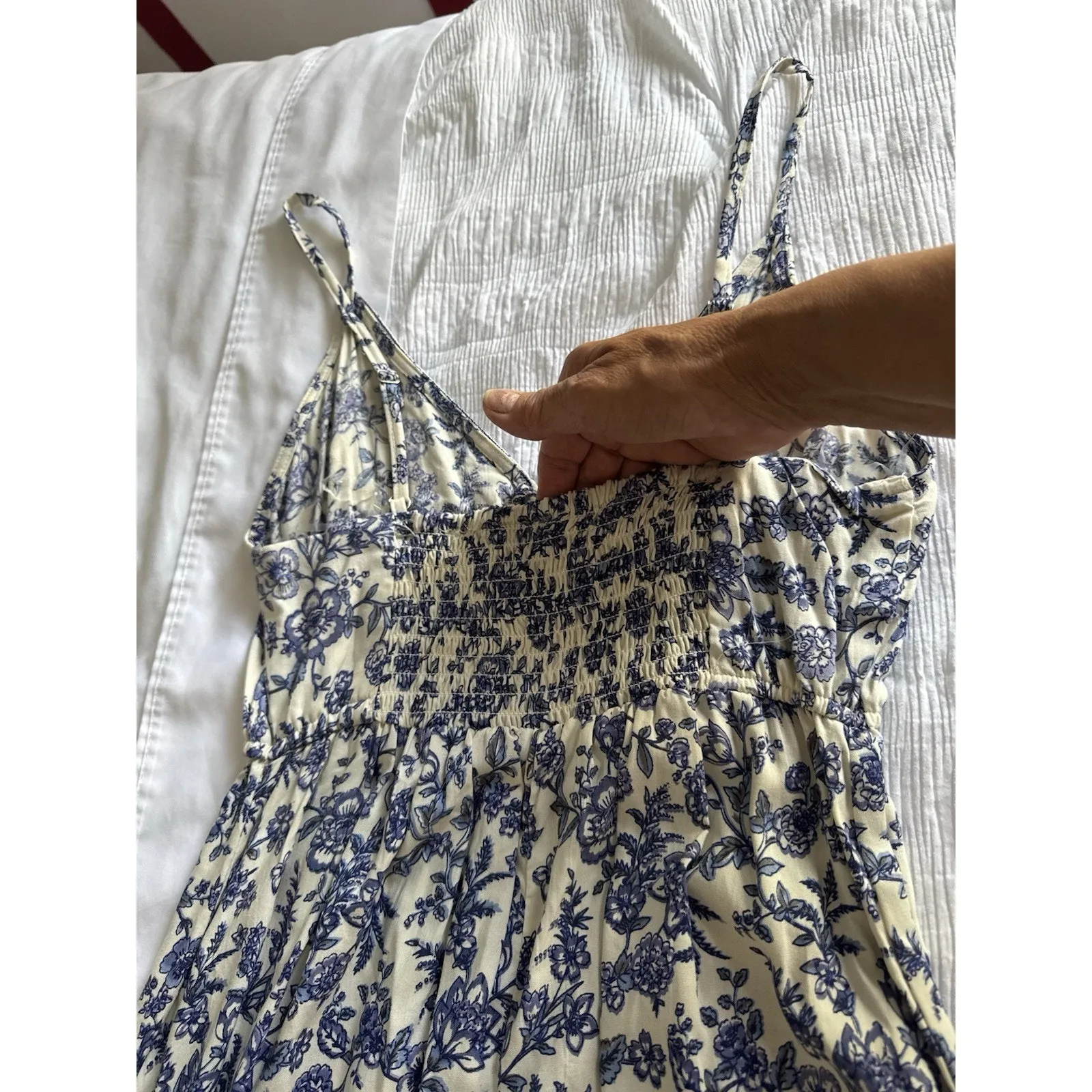 Angie Y2K Milkmaid Dress Cottage Core Blue White Floral High Low Babydoll Maxi - Image 10