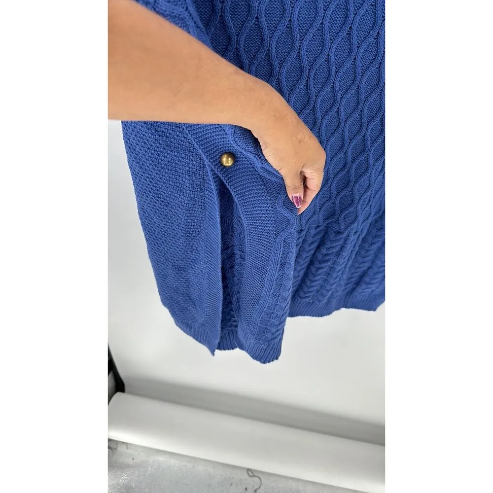 LANE BRYANT Blue cable Knit Poncho Kimono Sleeve Turtleneck Pullover size 22/28 - Image 4