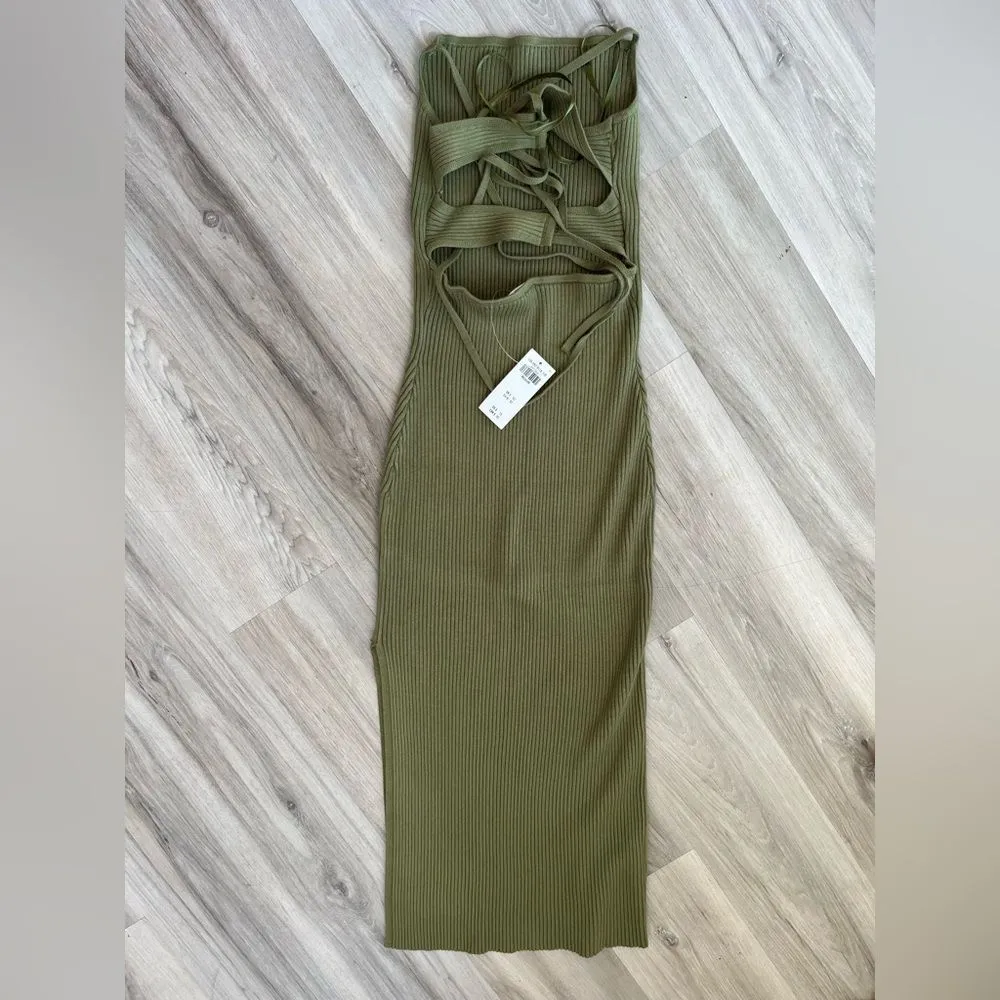 NWT Abercrombie & Fitch Medium Green Ribbed Knit Strappy Back Dress - Image 3