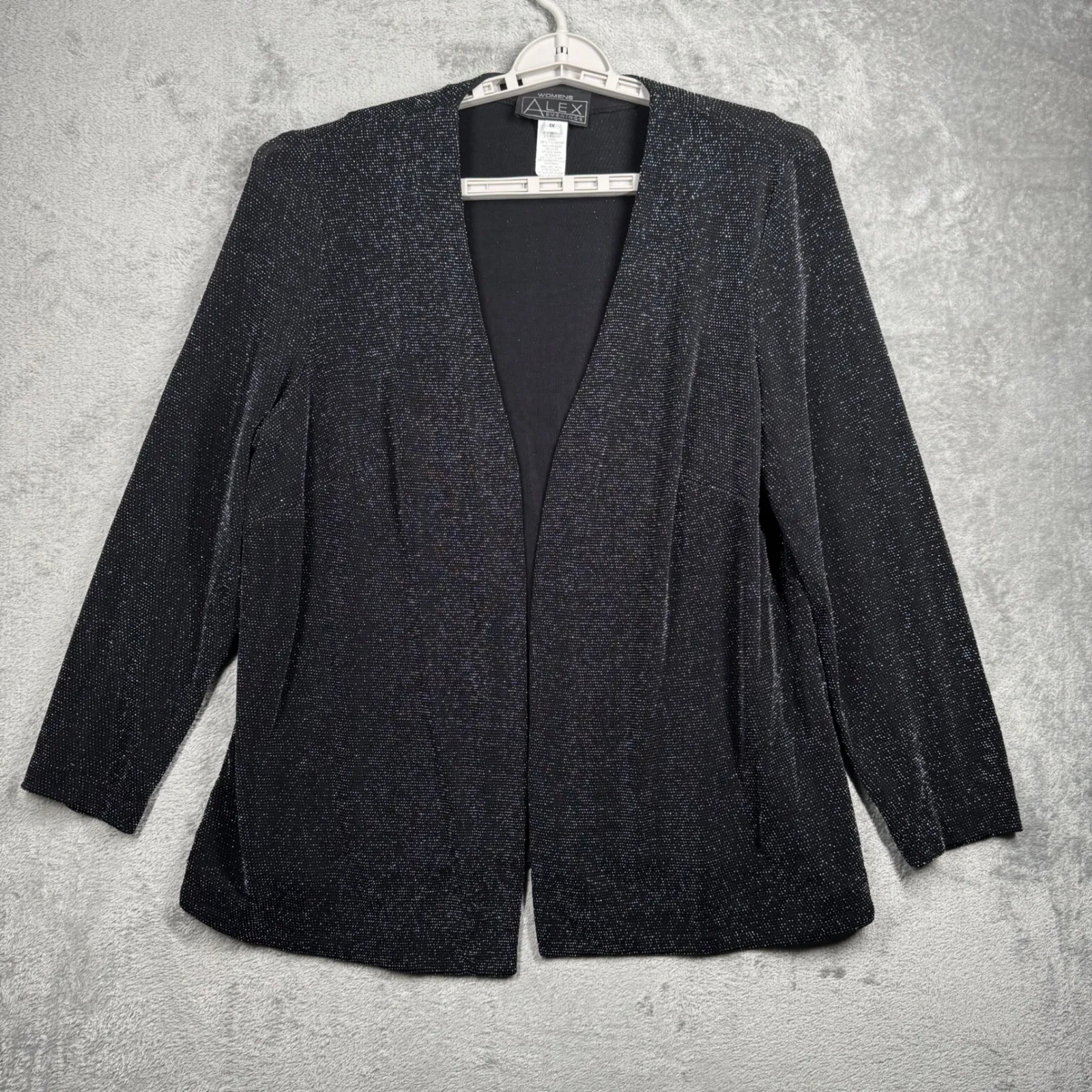 Alex Evenings 1X Black Silver Glitter Open Front Cardigan Gala Cocktail Party - Image 2