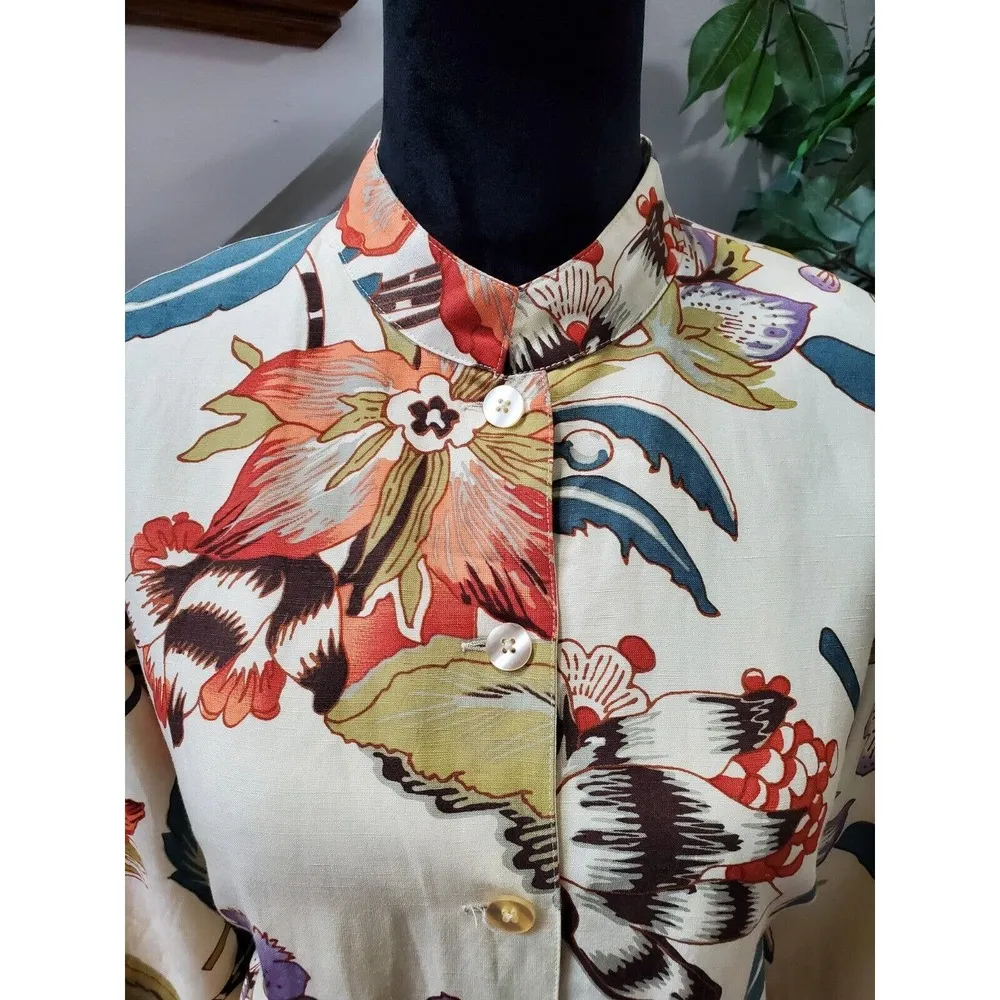 Vintage Coldwater Creek Floral Silk Long Sleeve Buttons Front Casual Jacket M - Image 2