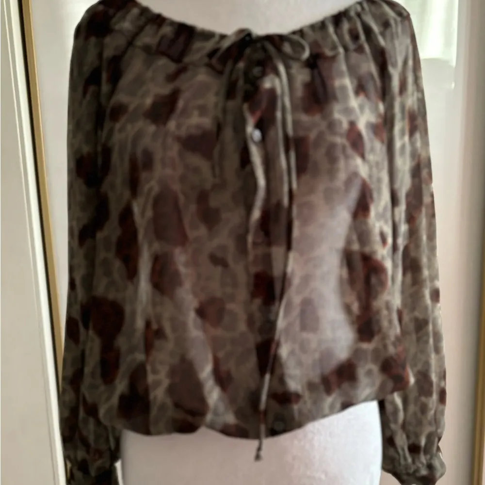 Olive Green/Brown Sheer Crop Top Size L - Image 3