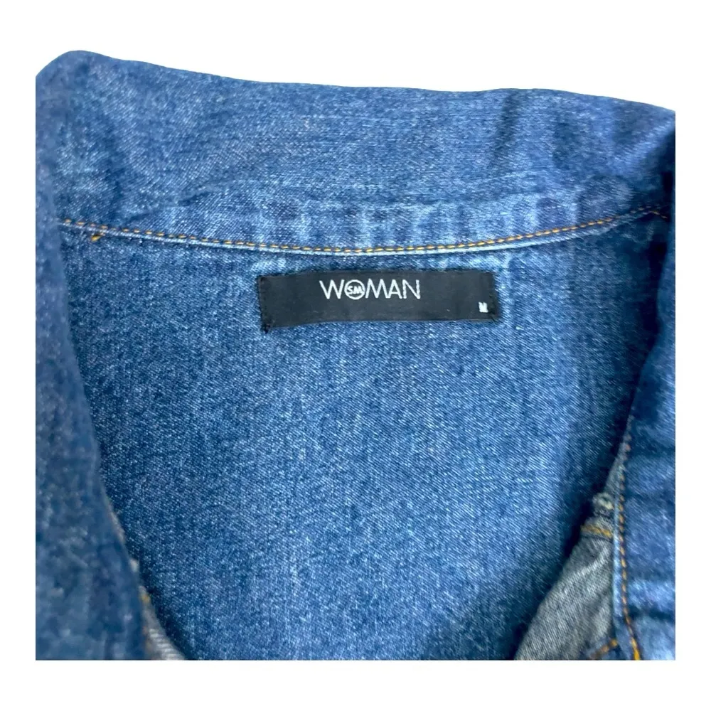 Long distressed denim woman’s lightweight jacket or Dress size M Blue Size M - Image 9