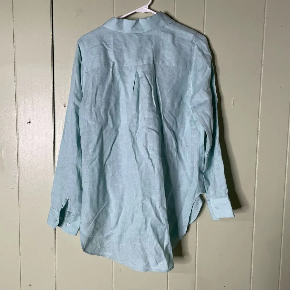 Monday Swimwear | Monaco Linen Button Down Shirt‎ Sea Glass Size Small Blue - Image 3