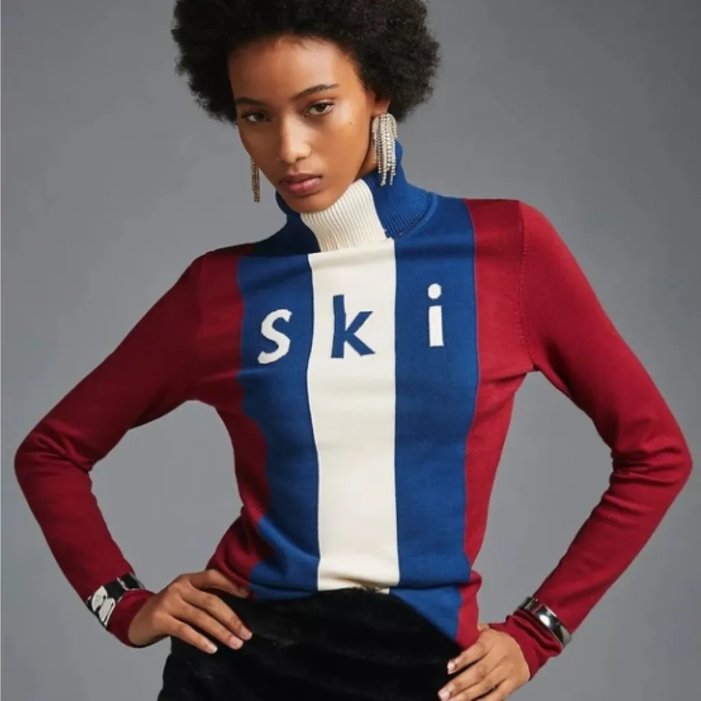 Alp N Rock Retro Ski 1970 Turtleneck Sweater Size Medium Blue - Image 3