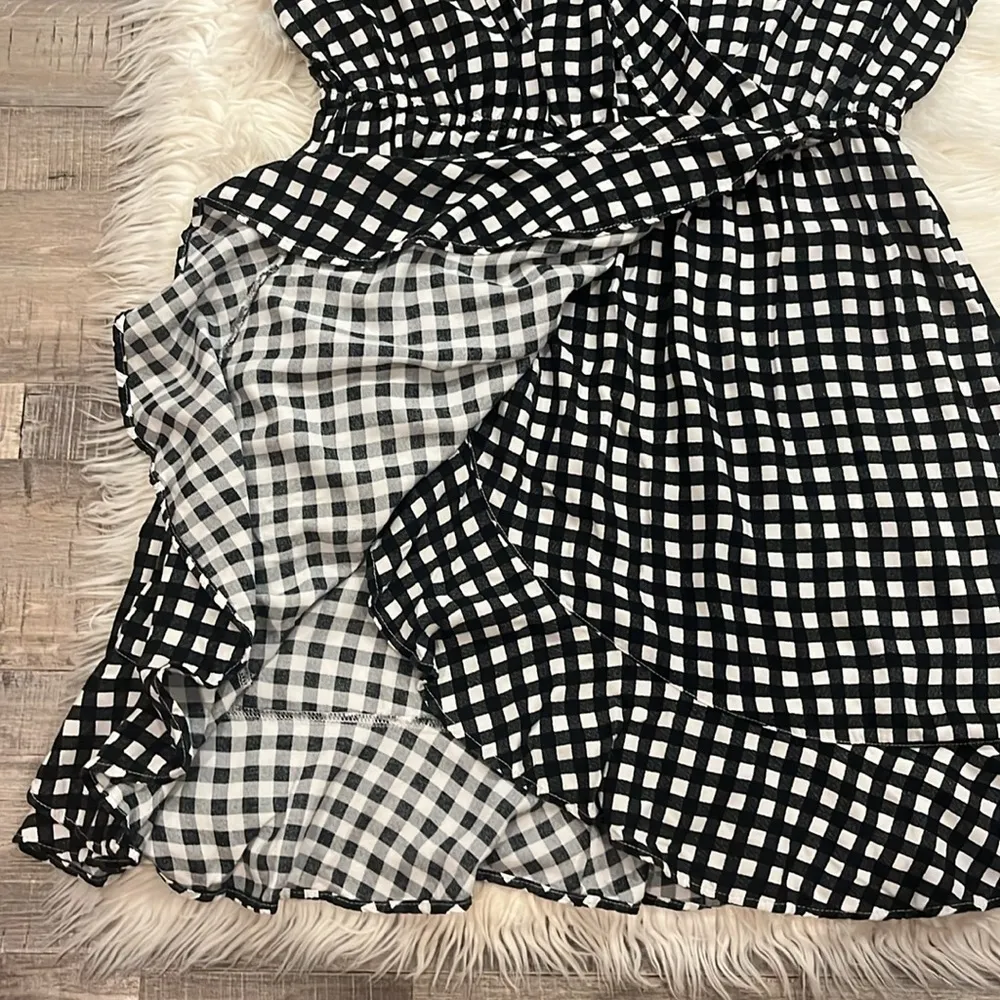 Arizona Jean Co gingham checked surplice wrap look mini dress flutter sleeve L - Image 7