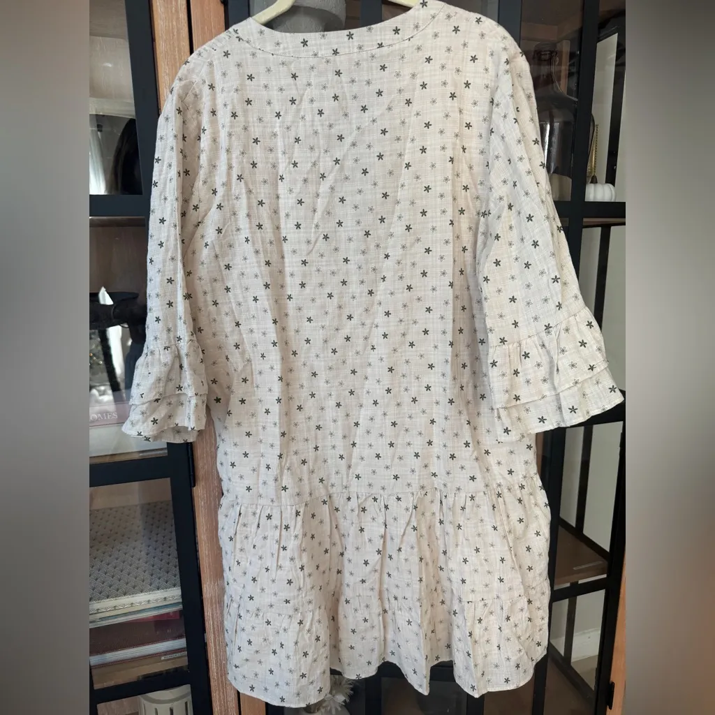 Storia mini dress tie front bows beige airy flax ditsy floral block print tiered - Image 4