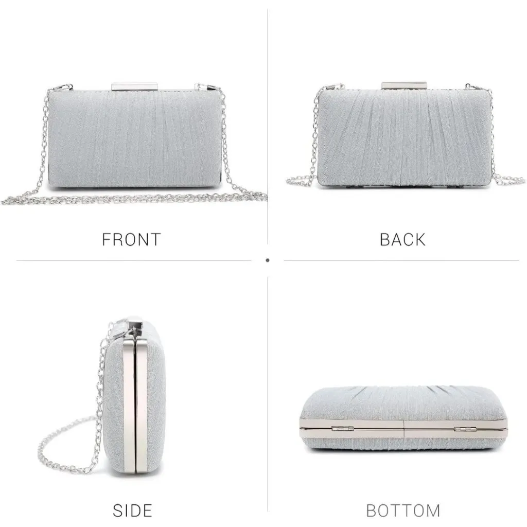 ⚡ Women's Evening Cocktail Glitter Formal Party Prom Silver Clutch Handbags - Image 2