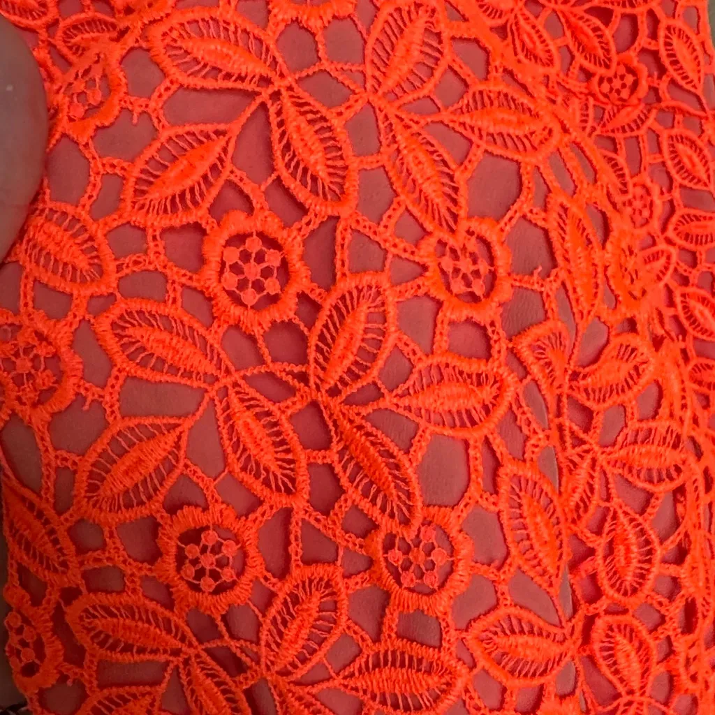 J. Crew Bright Orange Floral Lace Midi Dress Lilly Pulitzer vibes - Image 3