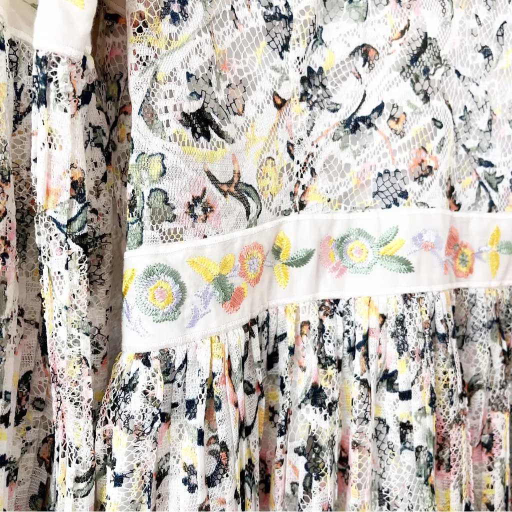 Free People Cherry Blossom Embroidered Lace Mini Dress in Ivory Combo - Image 10