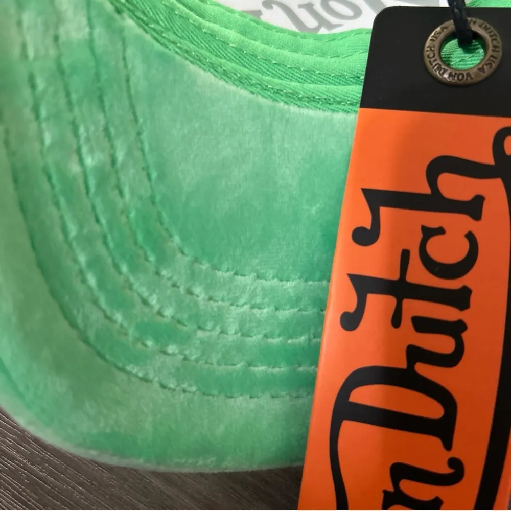 Von Dutch  Trucker Hat Lime Green Velvet Embroidered Logo Patch Snapback Cap - Image 14