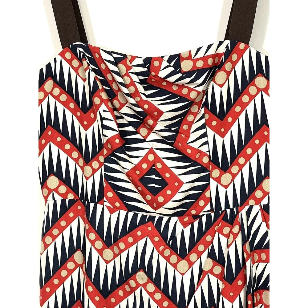 Milly of New York V-Neck Chevron Geo Silk Sheath Midi Dress Size 8 Faux Wrap - Image 2