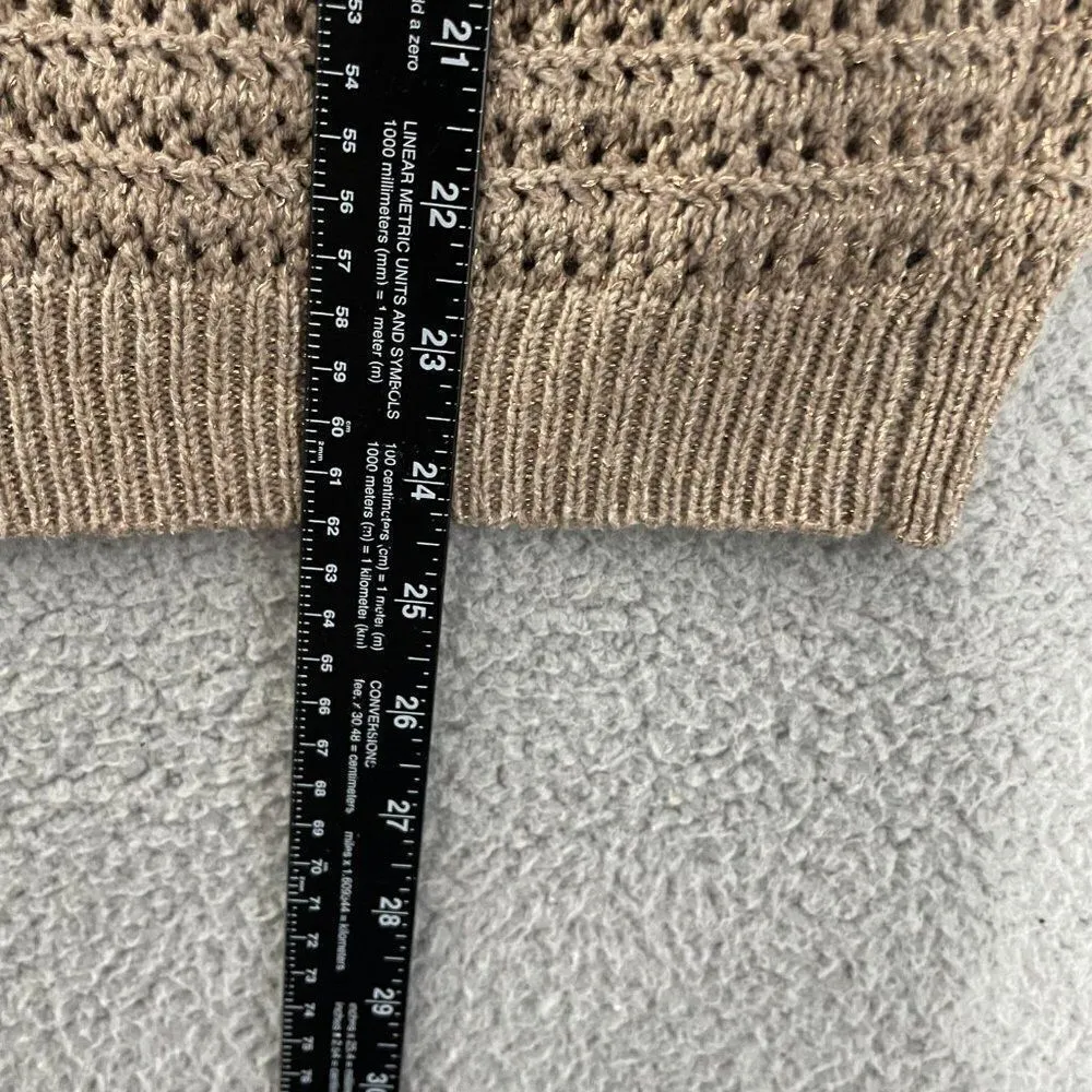 New York & Company‎ Sweater Women L Tan Metallic Knit Scoop Neck Size L - Image 6
