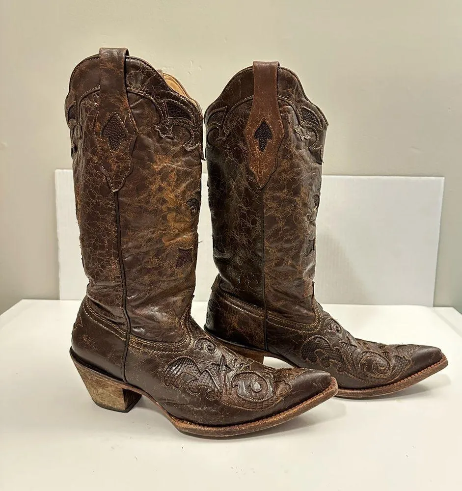 CORRAL Women's Vintage Lizard Inlay Snip Toe Cowgirl Boots C2109 Size 9.5 - Image 4