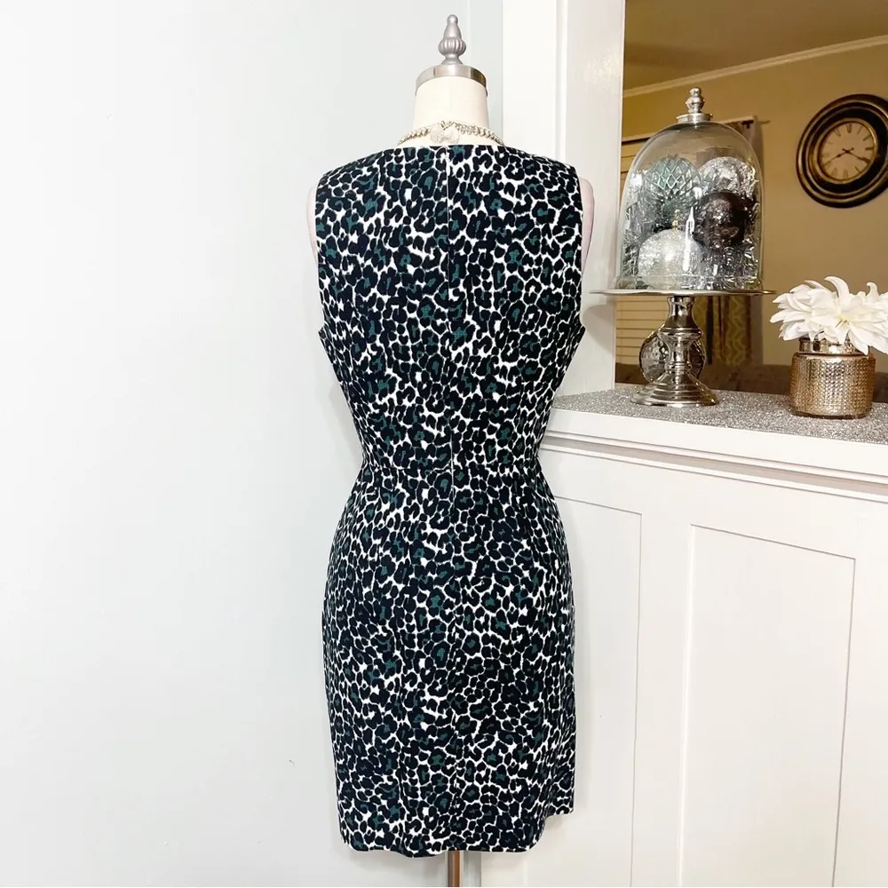 J. Crew Jacquard Cotton Sheath Dress Black Green Leopard Print 2 - Image 7