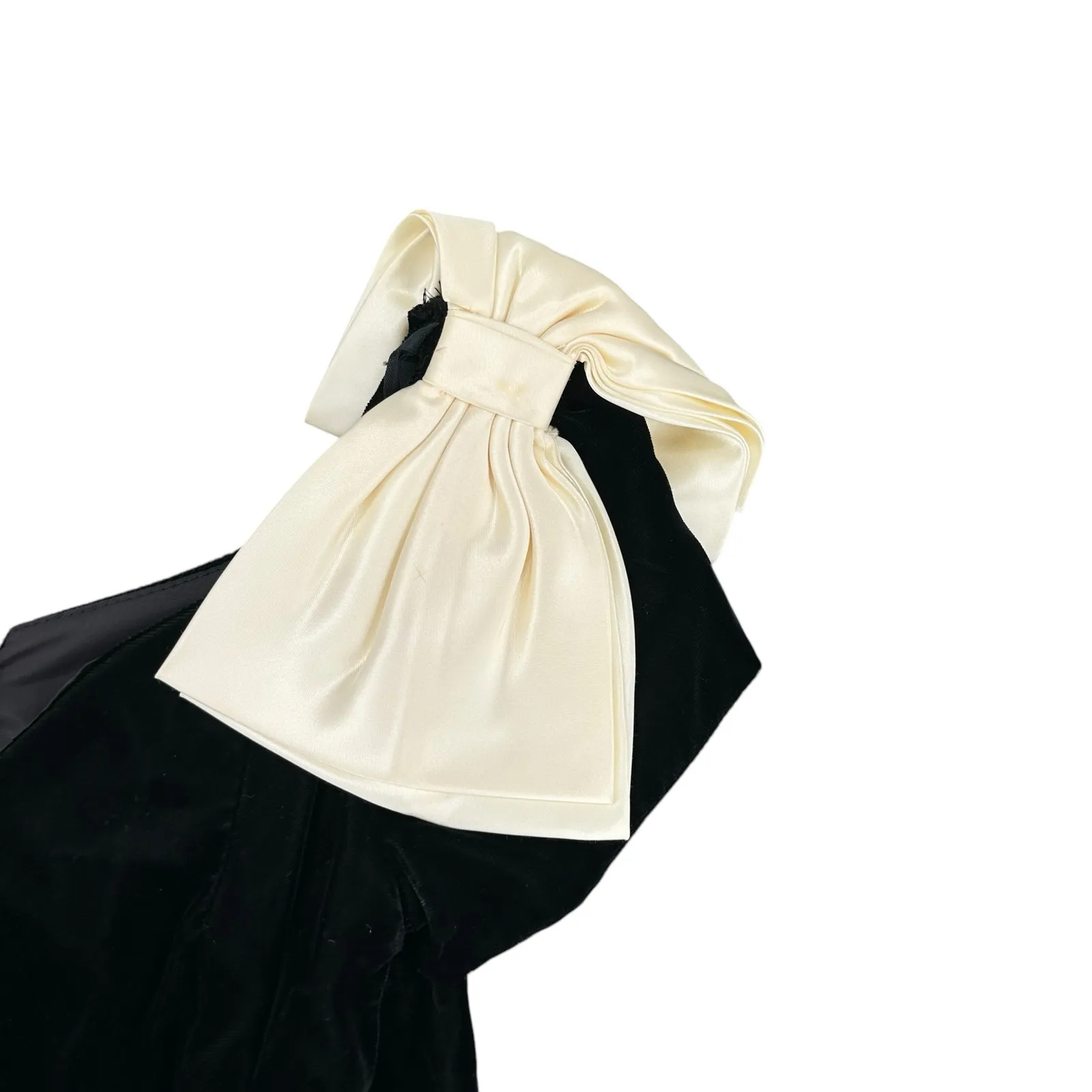 Vintage Nadine 80s Black Velvet Midi Puff Sleeve Bow Detail glam party size 9 Size M - Image 4