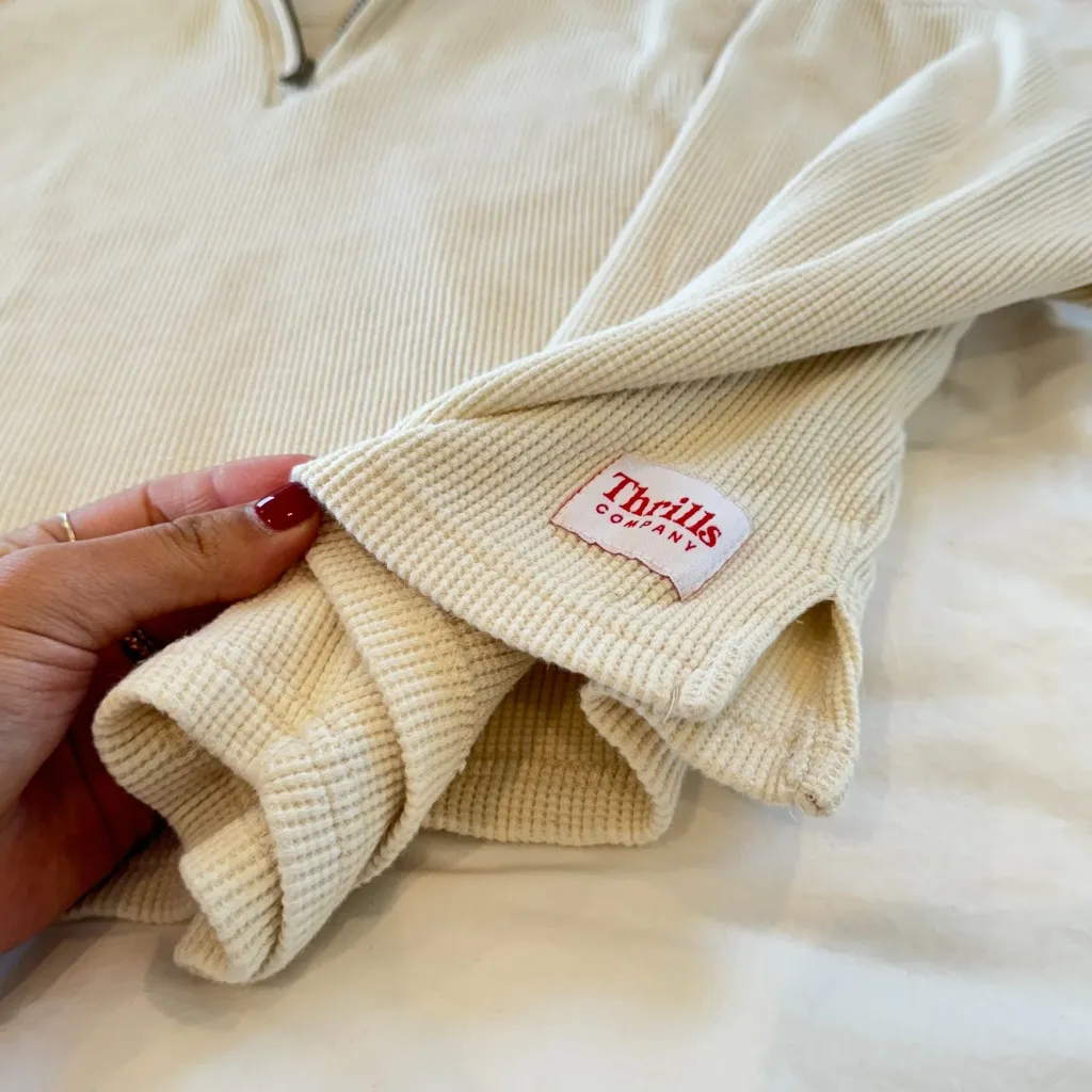Thrills Hiatus Waffle 1/4 Zip Pullover in Beige Size XS - Image 5