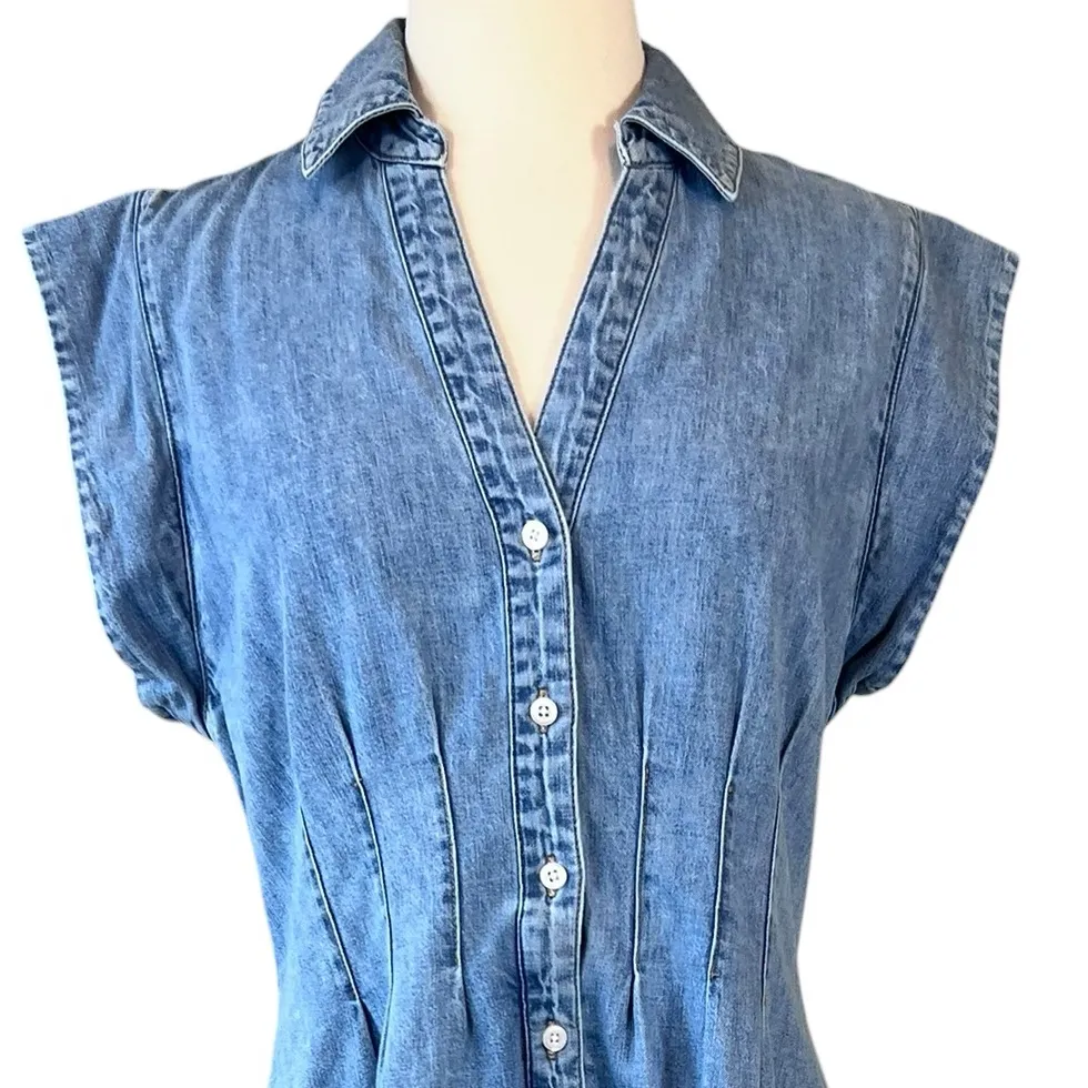 Veronica Beard Ruben Denim A-Line Midi Dress in Pebble Stone - Image 2