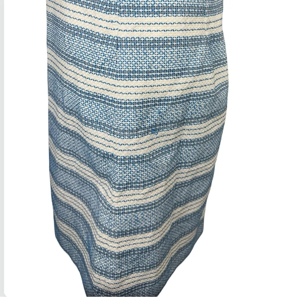 Tommy Hilfiger Blue & White Striped Stripe Textured Sleeveless Shift Dress 4 - Image 7