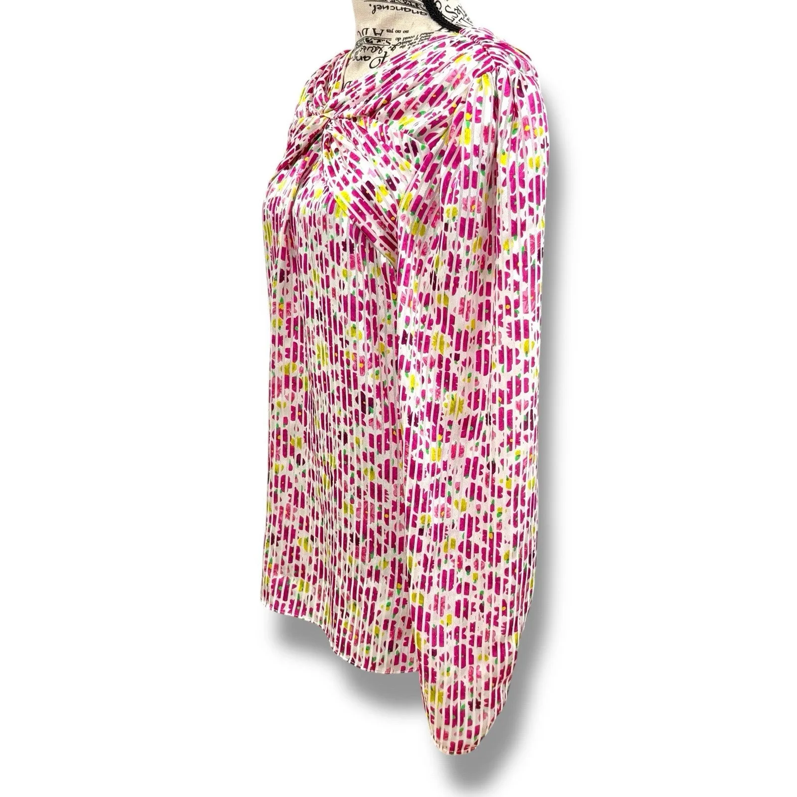 Kate Spade Size L Pink Floral Marker Devore Blouse Top Designer Event Cocktails - Image 4