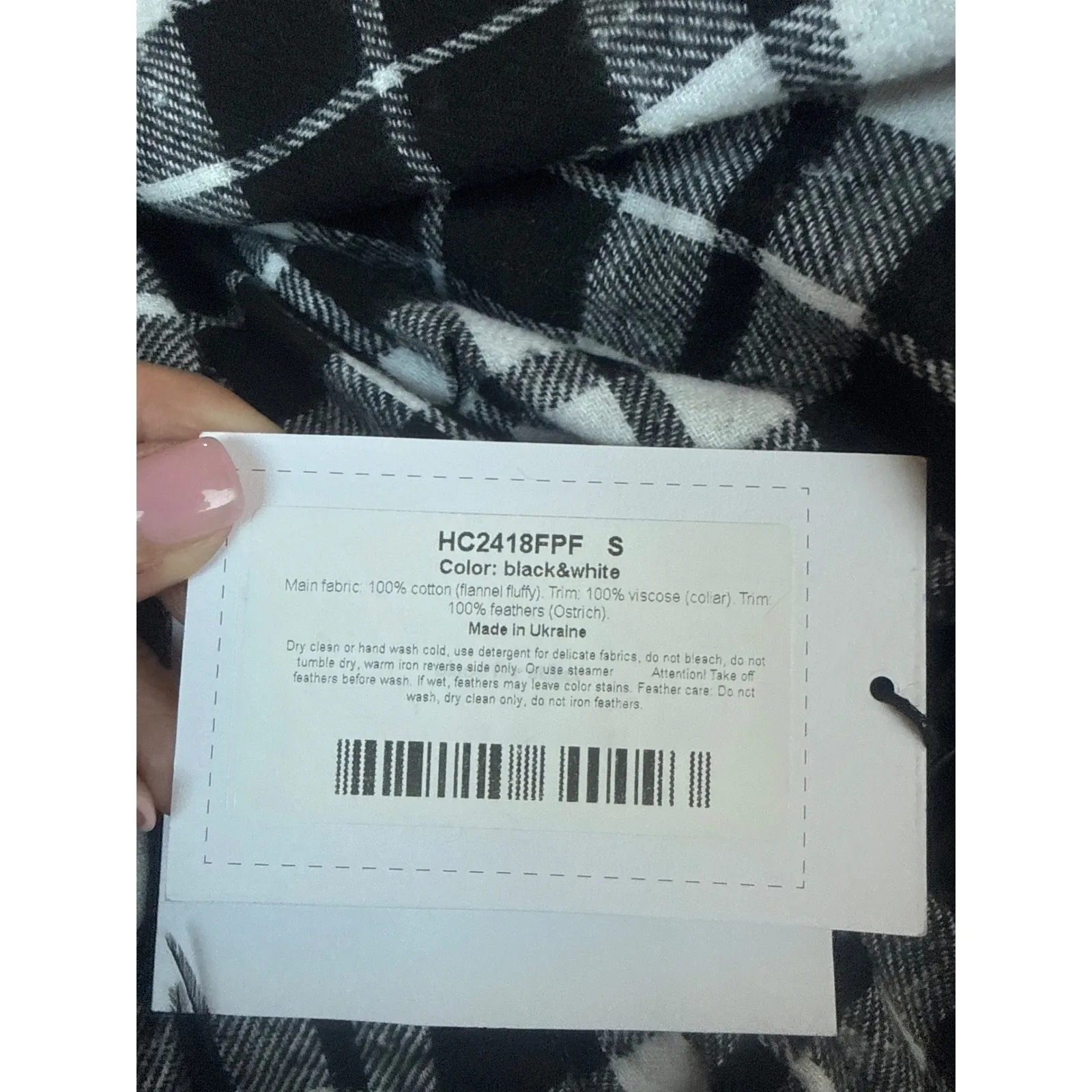 Sleeper Feather Trim Plaid Flannel Pajama Set Black & White Sz Small NWT - Image 7