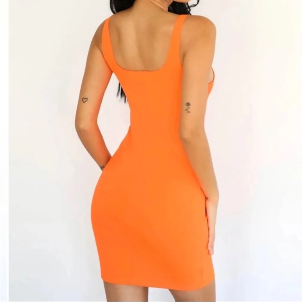 Tiger mist Honey Midi Dress Neon Orange Size Small NWT Bodycon - Image 2