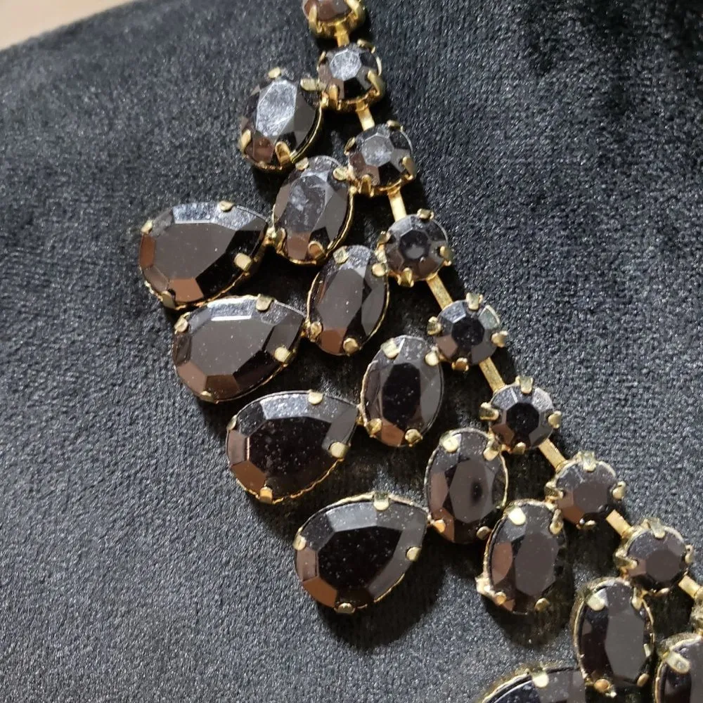 Gold Tone & Black Beaded Teardrop Statement Fashion Jewellery Necklace - Image 5