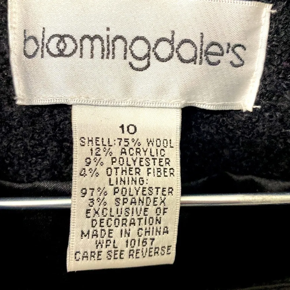 Bloomingdale’s Black wool teddy jacket and lace skirt suit. MIDI length. Size 10 - Image 4