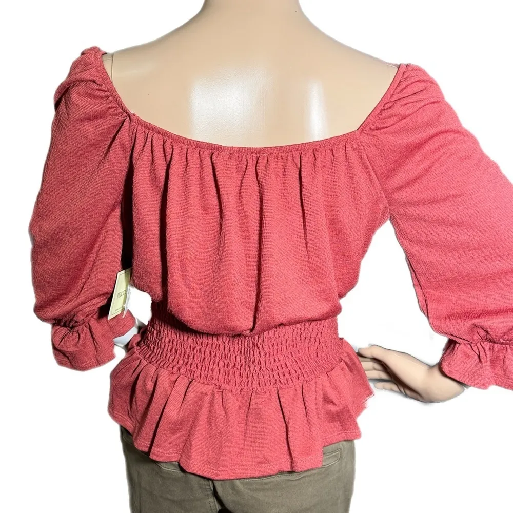 New MERAKI Orange Boho Blouse Women’s Top Button Accents Cinched Waist Sz M Size M - Image 4