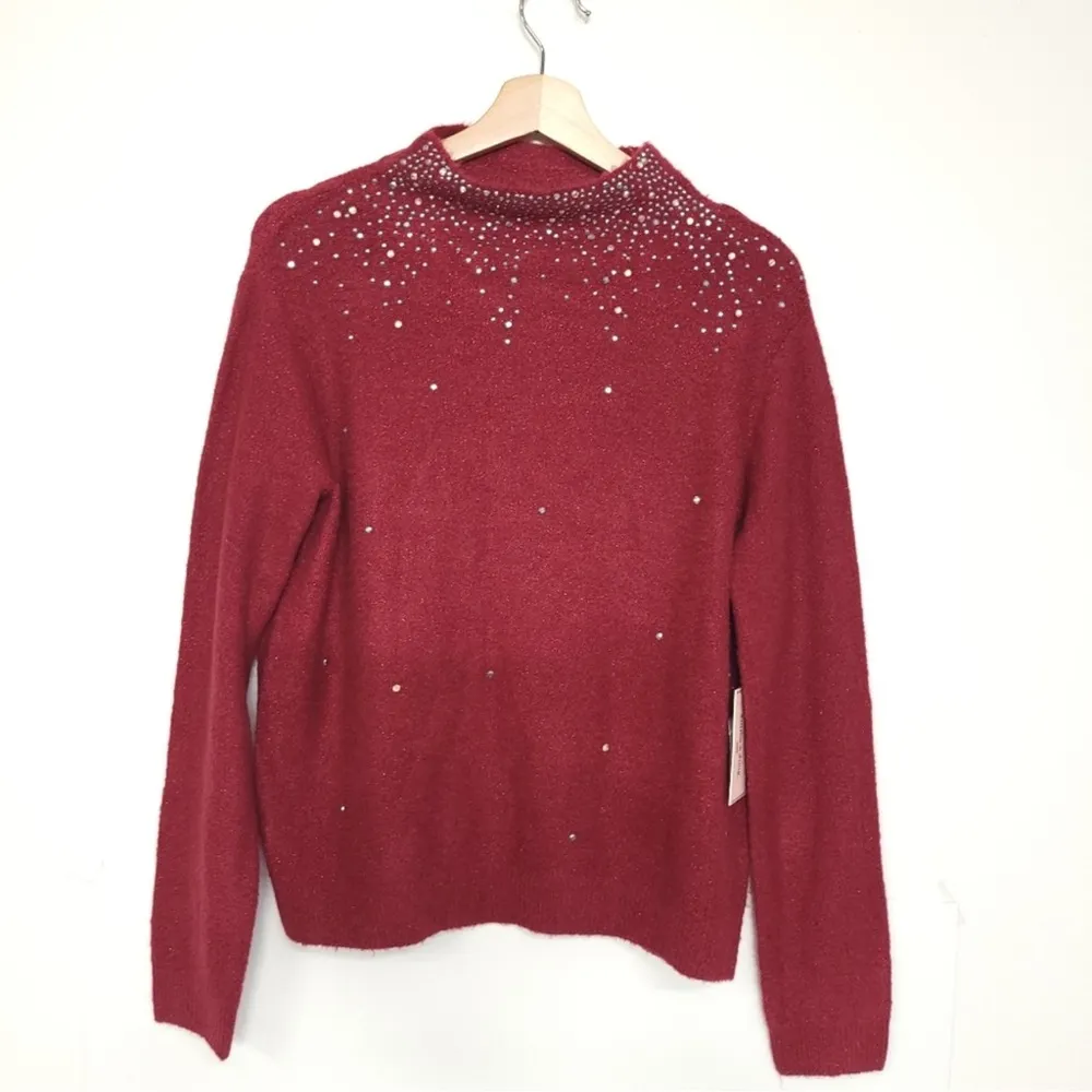 Juicy Couture Bedazzled Rhinestone Funnel Neck Burgundy Sweater Size Small - Image 2