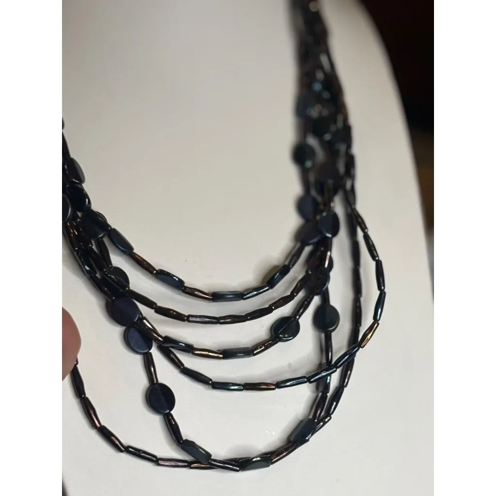 Chicos Black & Bronze Multi-Strand Beaded Necklace With Adjustable Clasp - Image 8