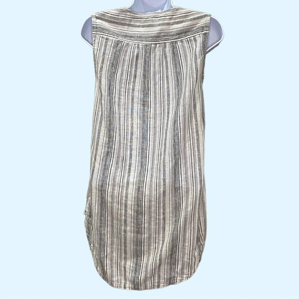 Beach Lunch Lounge Sleeveless Striped Top Tunic Size XS Embroidery Detail - Image 2