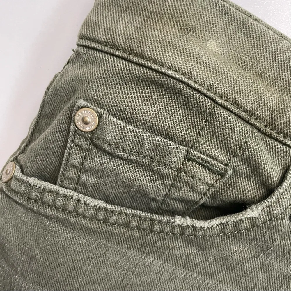 Shorts Cut Off Raw Hem Denim Jean Pockets Olive Army Green - Image 10