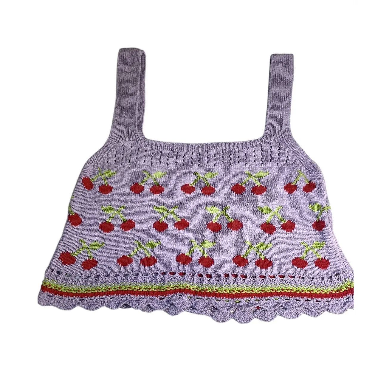 Zara Womens Knit Cropped Cami Tank Top‎ M Purple With Cherries - Image 3