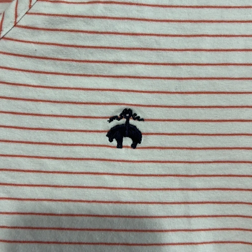 Brooks Brothers V Neck Tee Shirt Size XS White with Orange Stripes EUC - Image 4