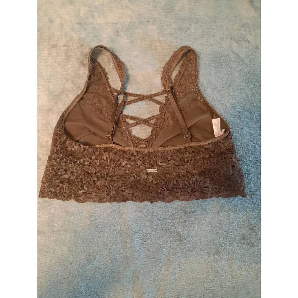 Victoria's Secret PINK size S Brown Lace Halter Strappy Bralette Bra - Image 2