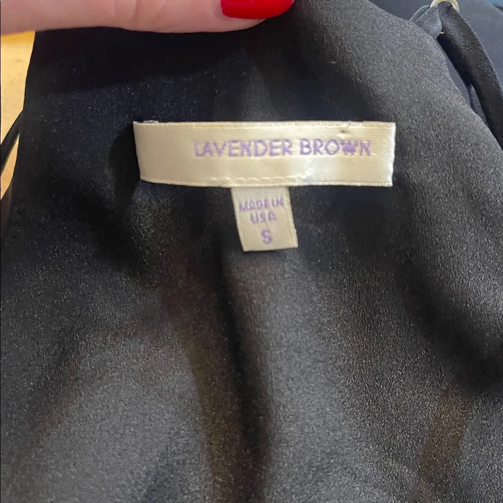 Lavender Brown Silk Black Ruffle Dress - Image 3