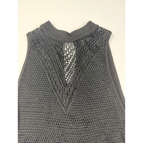 Black Knit Sleeveless Mock Neck‎ top Crochet Mesh See Through Party Cocktail - Image 4