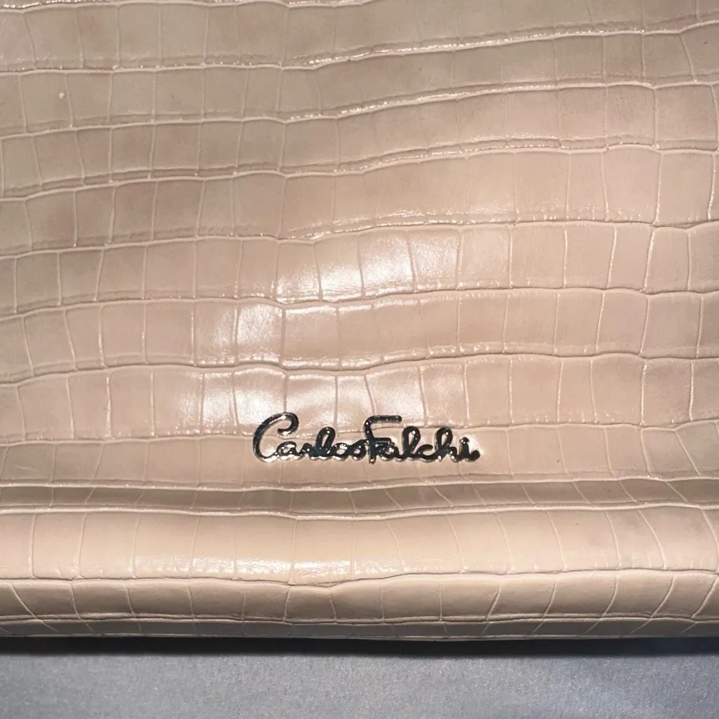 Carlos Falchi • Crocodile Embossed Tote Bag Faux Leather Large Roomy Gray - Image 2