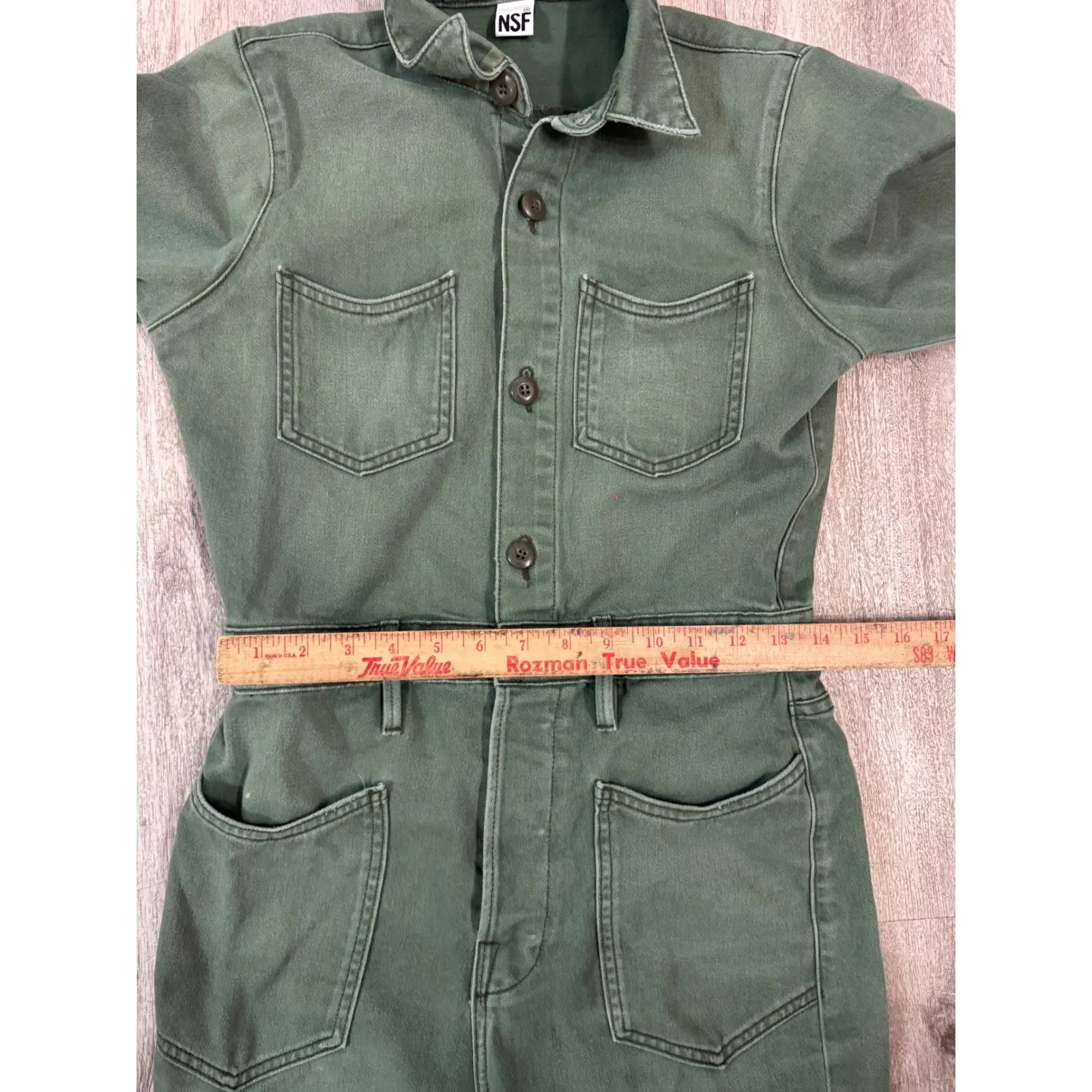 NSF Clothing Green Utility Jumpsuit Flare Leg Button Up Women's Size 26 - Image 6