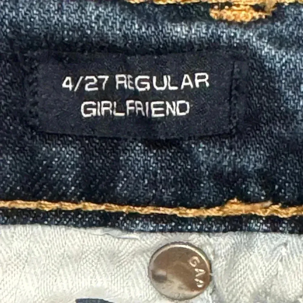 GAP Women’s Dark Denim Girlfriend Jeans Distressed Straight Leg Size 4/27 - Image 11