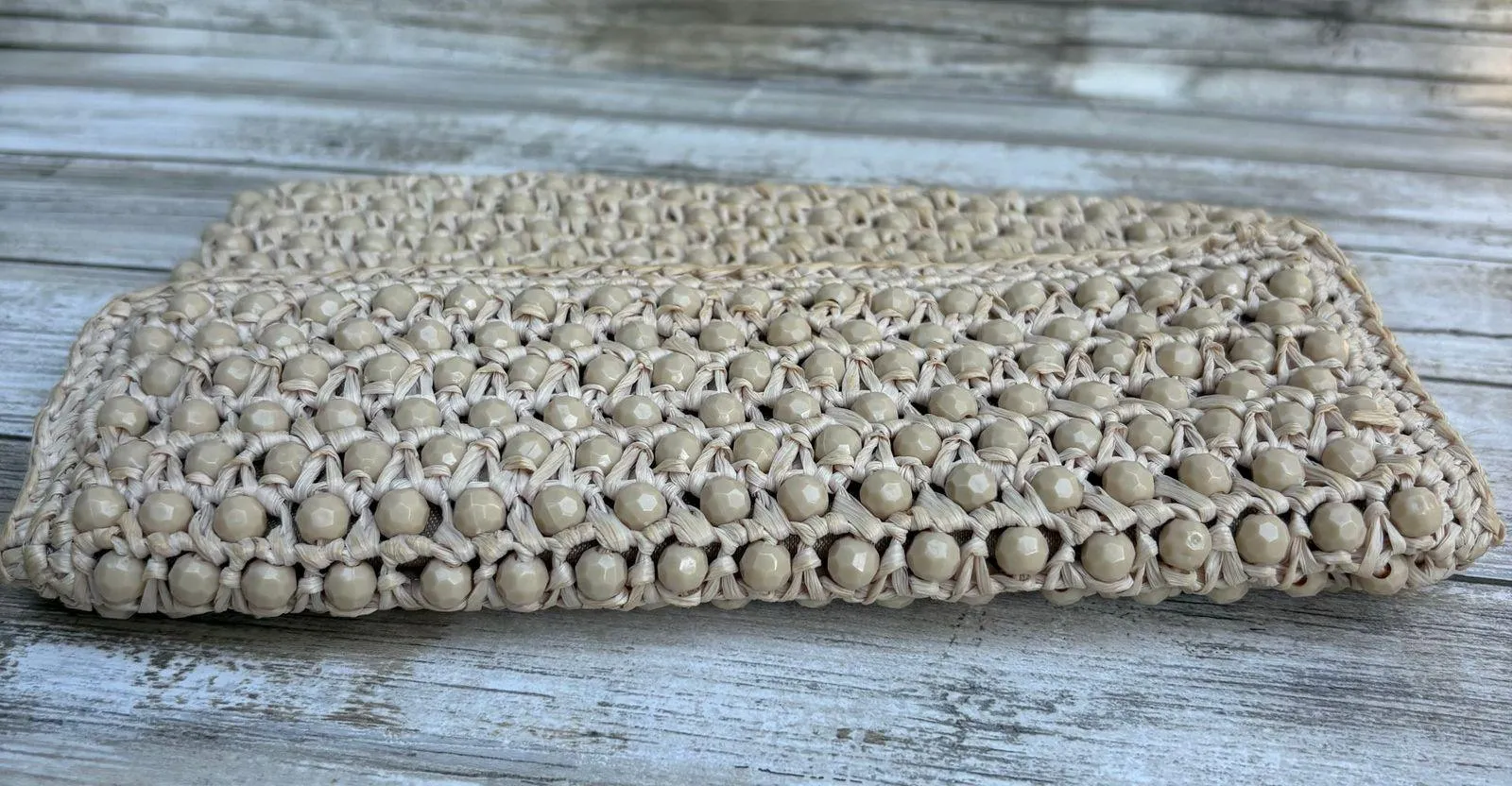 VTG Barbara Lee Purse Cream Beaded Rattan Straw Clutch Small Made in Italy - Image 6