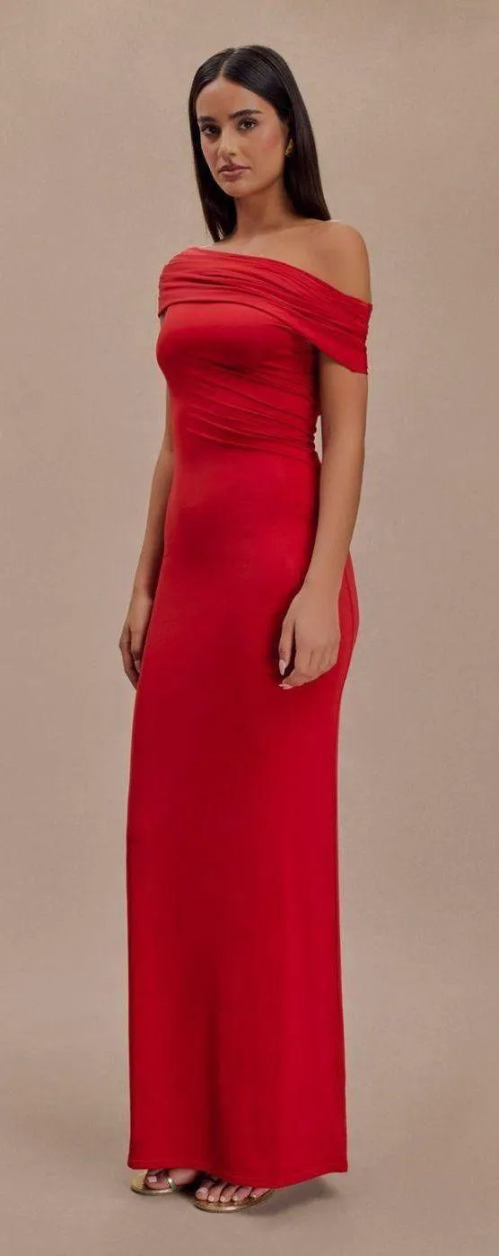 MESHKI Cassandra Off Shoulder Slinky Dress - Red. Size XXS. - Image 7