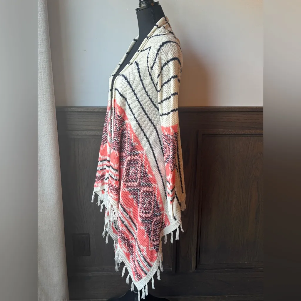 Jolt Cream and Pink Patterned Fringe Cardigan - Image 3