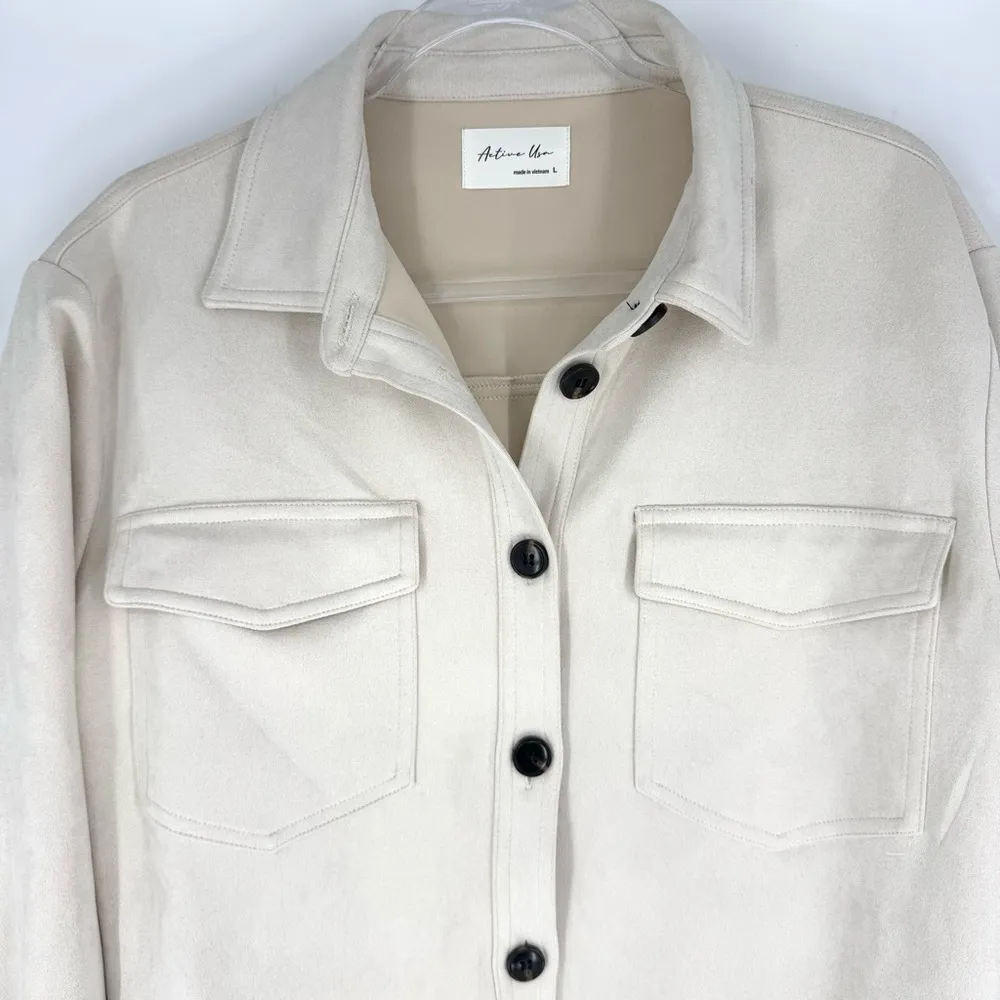 Active USA  Sueded Polyester Shacket Cream Size Large - Image 2