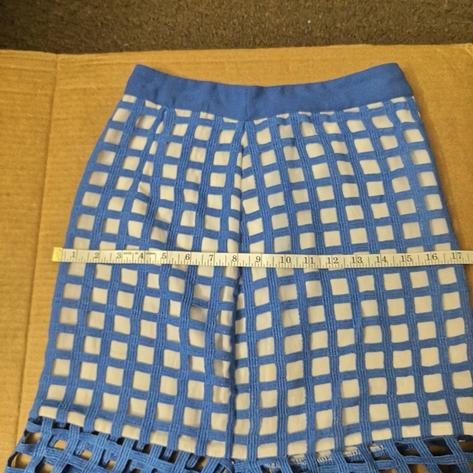 Champagne & Strawberries Windowpane Fishtail Skirt S Mermaid Corporate Siren Blue - Image 3