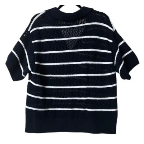 Old Navy L Striped Knit Sweater Polo Shirt‎ Navy White Nautical Coastal Cruise - Image 6