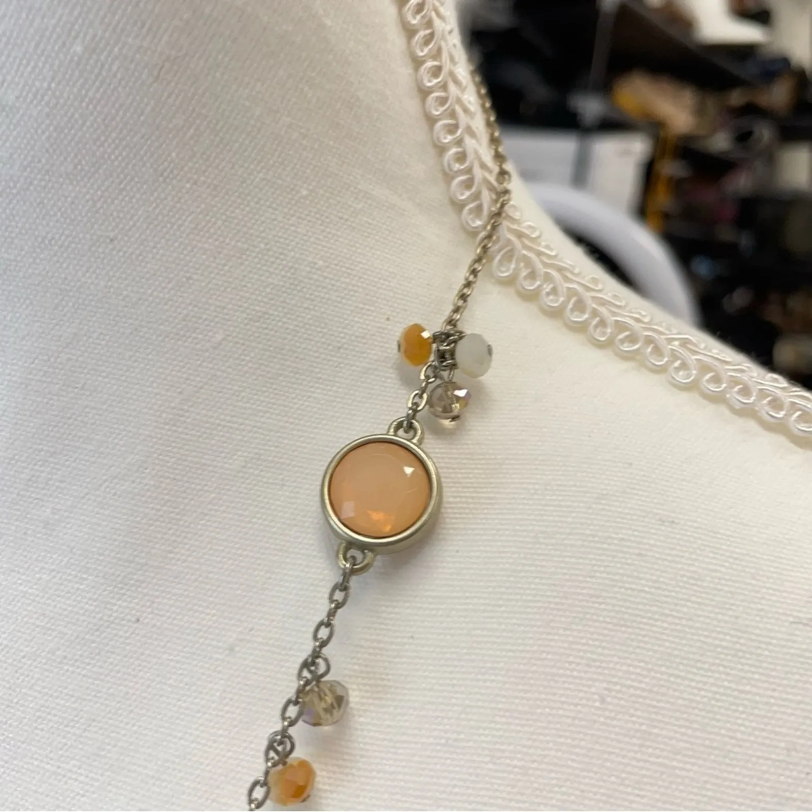 Loft Gold Tone Orange & Cream Fauceted Glass Long Beaded Necklace - Image 5