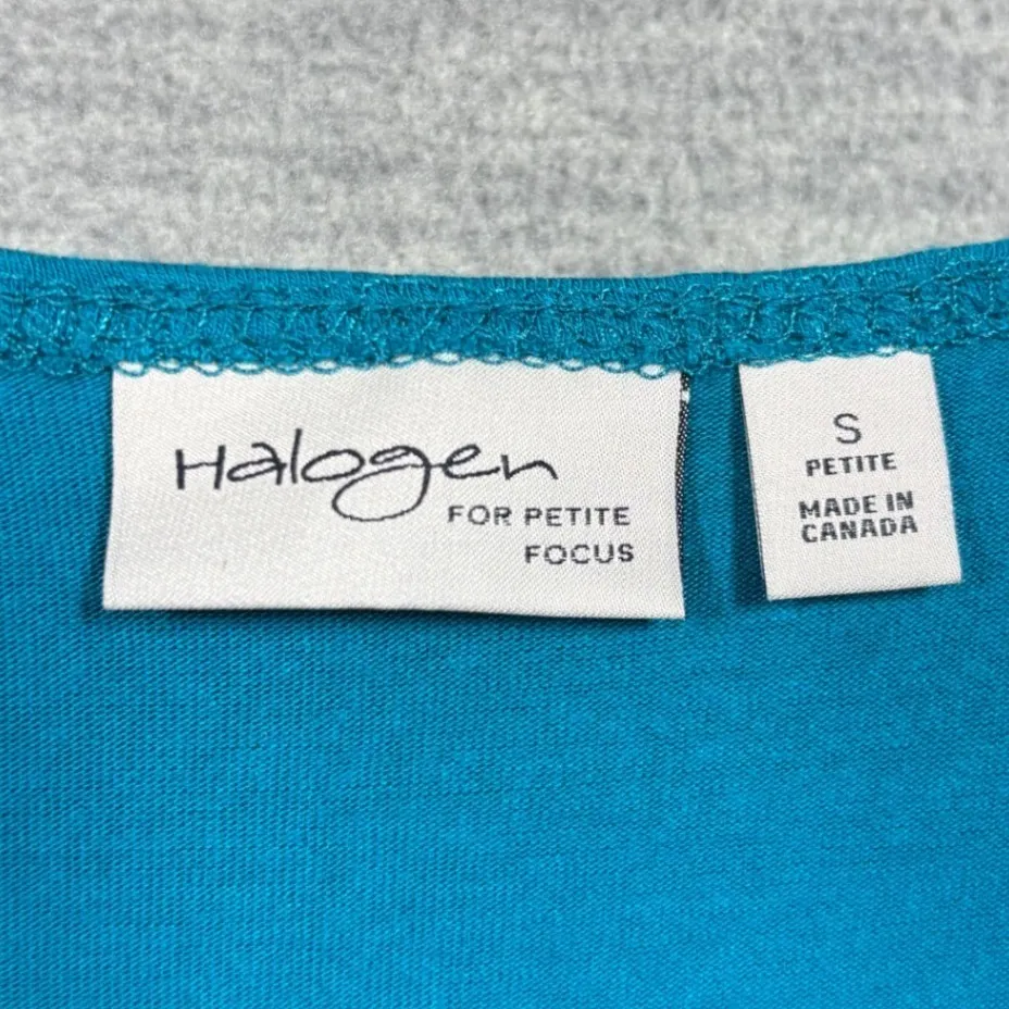 Y2K Tank Top Size S Petite Halogen Lace Trim Tank Top Teal Blue Stretch - Image 3